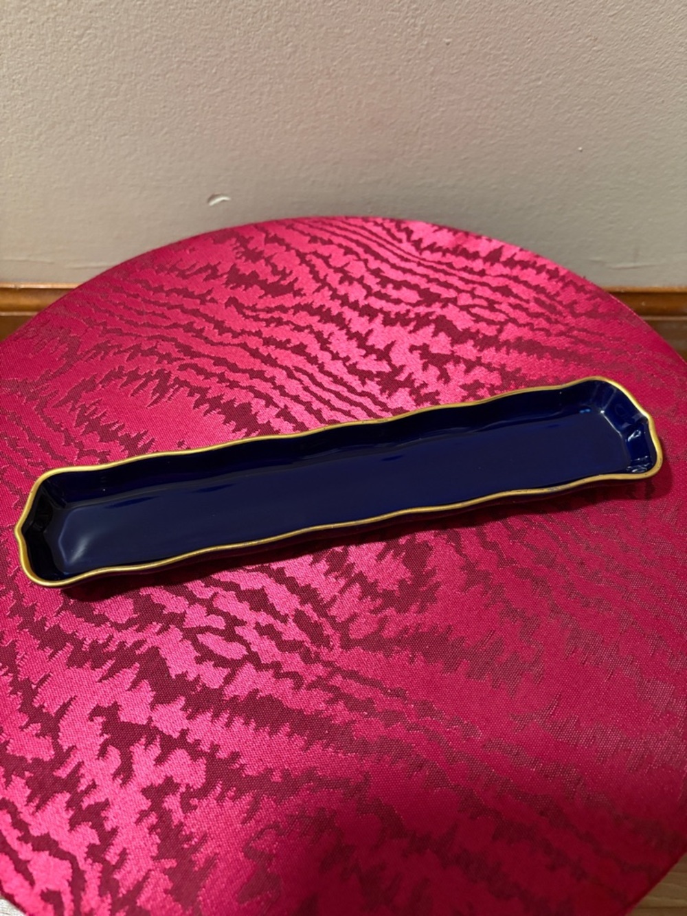 Limoges France Navy Ceramic Vanity Tray with Gold Rim